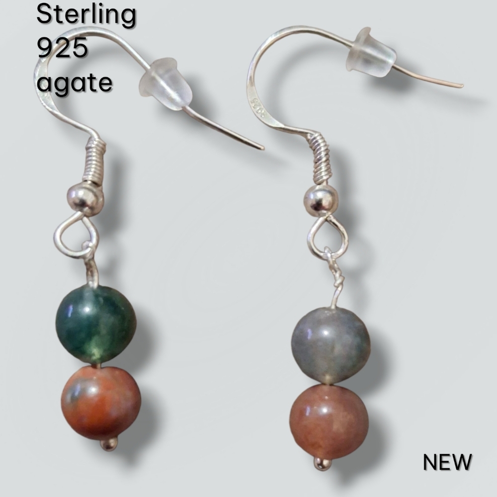 Agate Sterling Silver 925 Round Drop Gemstone Earrings Handmade New